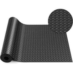 Breling 16 in x 20 ft Rubber Diamond Plate Rolls Garage Floor Mat for Under Car, Heavy Duty Flooring Rug for Trailers Garage, PVC Water/Stain Outside Stall Resistant Parking Rv Tool(Black)