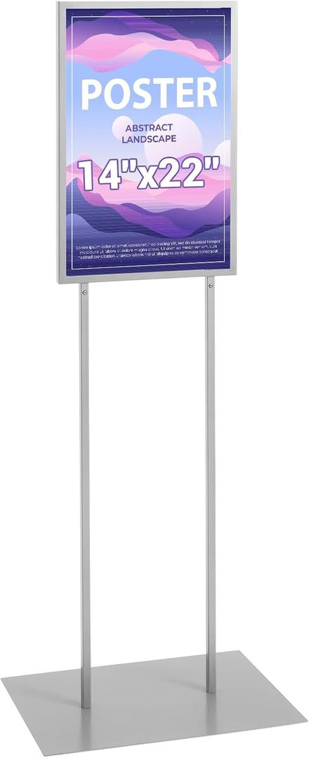 Duraaamo 14 x 22 Inch Double-sided Bulletin Sign Holder Poster Stand Heavy Duty Metal Floor Standing with Top Insert Slot A-frame Display for Indoor/outdoor Events, Frame Only(Sliver)