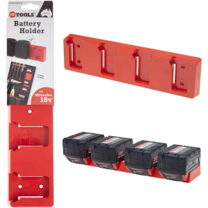 Tools Wall Mount Battery Holder for Milwaukee M18 18V – Heavy-Duty ABS Storage Rack, UV-Stabilized, Easy 5-Screw Install, Red Organizer for Workshop, Van, or Trailer