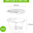 Dealusy 360 Set 2 oz Jello Shot Cups with Lids, Sturdy & Food Safe Disposable Plastic Portion Condiment Dipping Sauce Cups, Small Containers for Salad Dressing