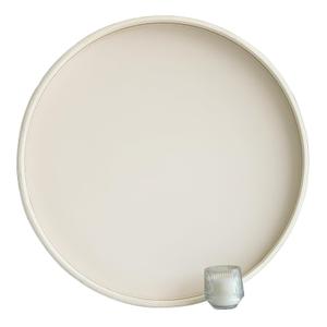 HofferRuffer Large Round Serving Tray 24'', Elegant Faux Leather Circle Ottoman Table Tray, Serve Tea Coffee Breakfast in Bedroom Living Room Kitchen (White, 24'')