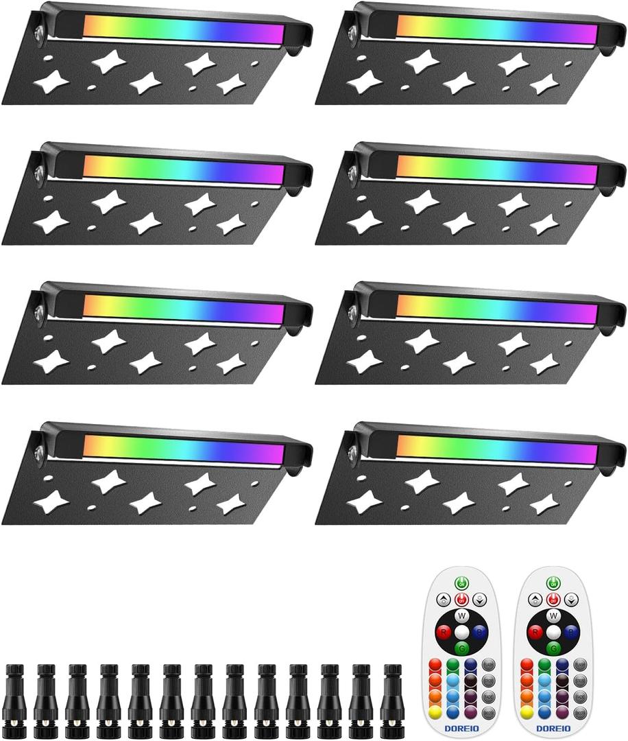 5W RGB Retaining Wall Lights 7 inch LED Hardscape Lighting Color Changing Low Voltage Landscape Paver Lights 12V 24V Step Lights Outdoor IP68 Waterproof Stair Lighting (8 Pack+Connectors) (RGBW)