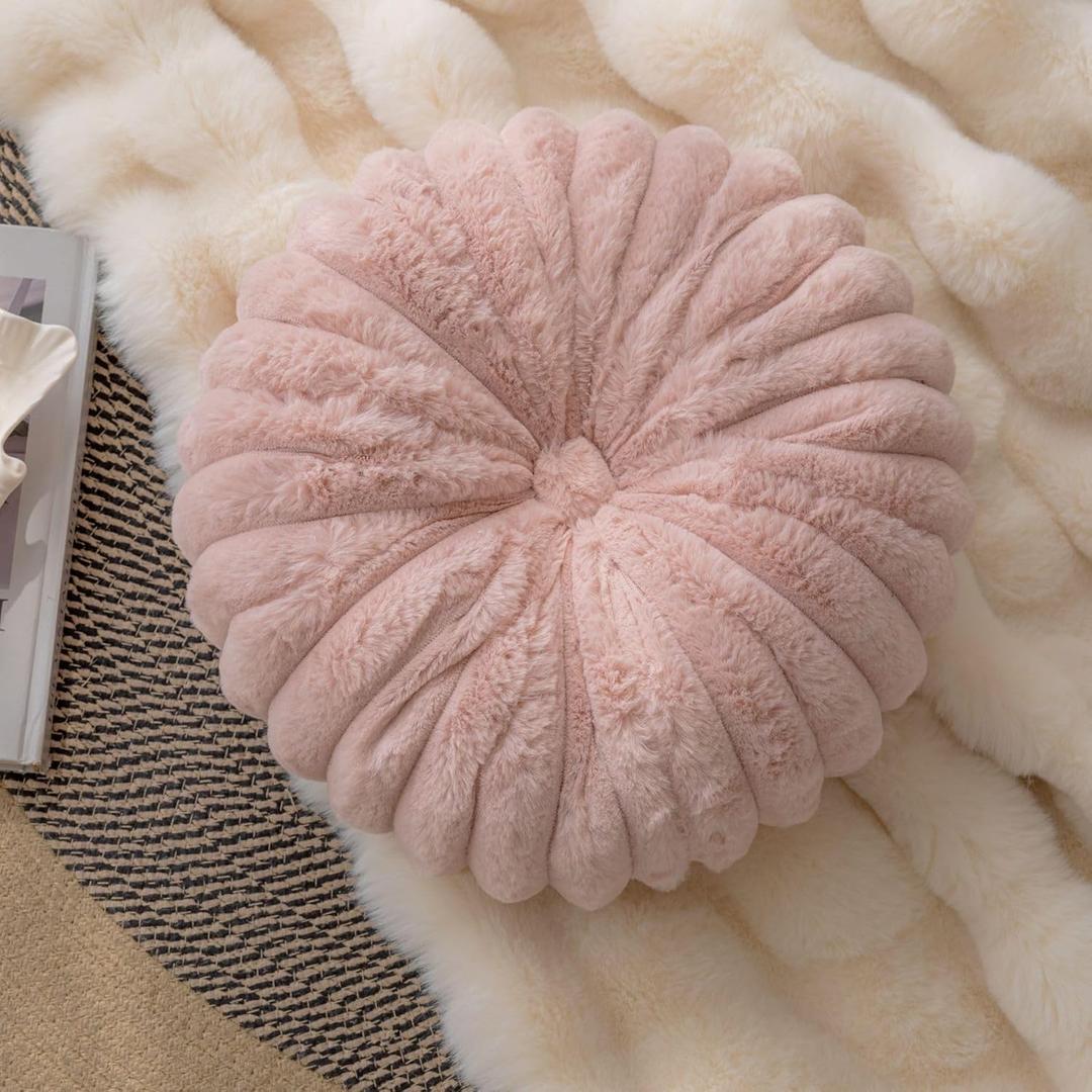 vctops Round Throw Pillow Soft Faux Fur Decorative Pillow Small Pumpkin Throw Pillow Cushion for Living Room Sofa Bed (Pink,13.7" Diameter)