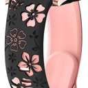 Floral Engraved Band for Garmin Vivoactive 4/Venu 3/Venu 2 45mm Women,22mm Cute Two-Tone Flower Soft Silicone Sport Strap for Garmin Forerunner 570 47mm/265/255/255 Music (Black/Pink)