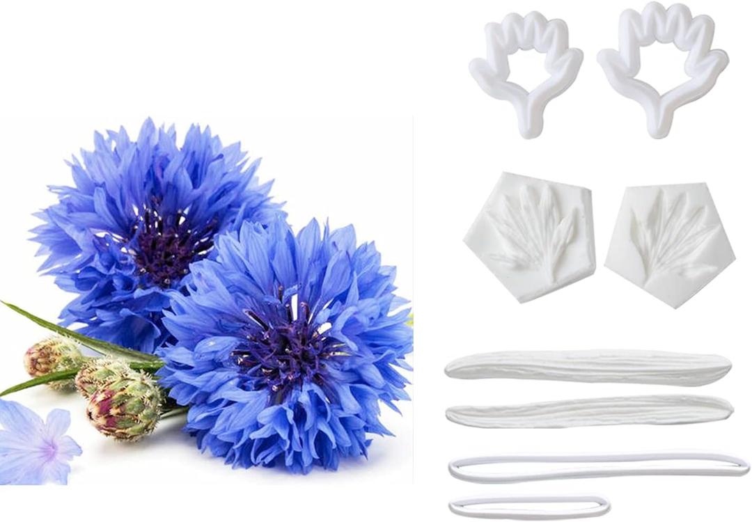 Professional Flower Fondant Mold Set, Reusable Silicone Cake Decorating Tools for Baking & Sugar Craft (Cornflower Fondant Flower)