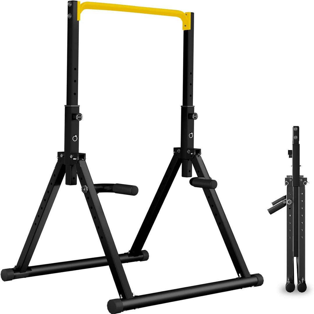 DOBESTS Power Tower Pull Up Bar Free Standing, Adjustable Foldable Pull Up Station, Home Gym Strength Training Equipment 700LBS (Black Style 4-Yellow Bar)