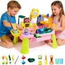 2 x Upgraded Toddler Sand Water Table Toy with Electric Water Pump, Kids Sand Water with Faucet/Play Food Accessories/Fishing Toy, Kitchen Play Sink Toys for Girl Boy Age 3+ (Pink)