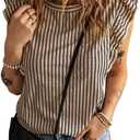 Melliflo Womens Ruffle Short Sleeve Crewneck Striped Shirt Casual Blouses Business Work Tops Summer Outfits Tank Tops (Red, XL)