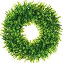 24 inch Large Boxwood Wreath for Front Door Spring Artificial Wreath for Window Wedding Farmhouse Rustic Outdoor Green Ornaments Summer Porch Home Wall Decor