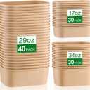 100 Pack 17oz 29oz 34oz Disposable Kraft Paper Bowls Without Lids Paper Food Container Meal Prep Container Rectangle Leakproof Takeout Bowl for Hot Cold Soup Salad Microwave Safe