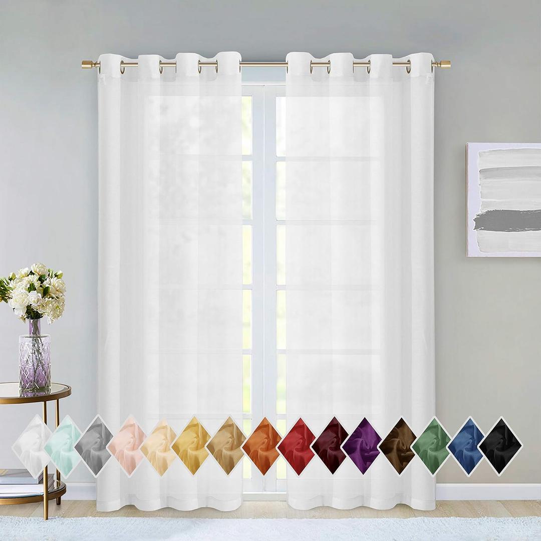 Sheer Window Curtains 2 Panels 54" W x 84" L (108" W) Extra Wide Linen Curtains & Drapes for Living Room, Bedroom, Farmhouse Curtains, Boho Decor, Light Filtering Window Treatments with Grommets