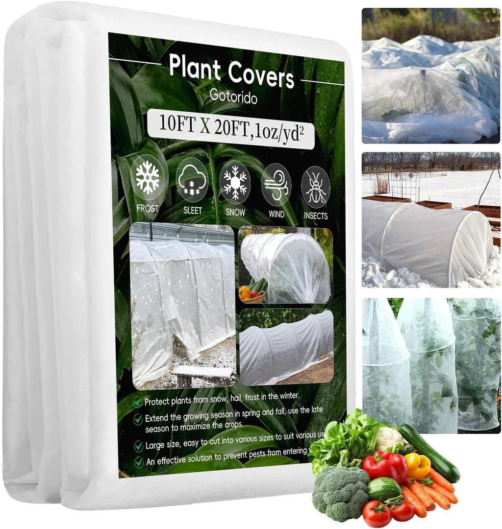 Plant Covers Freeze Protection, 10 ft x 20 ft 1.0 oz/yd Reusable Frost Protection Floating Row Cover, Frost Blankets for Plants, Frost Cloth for Cold Weather Snow, Winter Frost Pests Protection