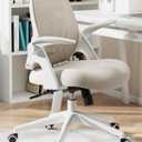 Hbada Office Desk Chair with Flip-Up Armrests and Saddle Cushion, Ergonomic Office Chair with S-Shaped Backrest, Swivel, Mesh, Grey