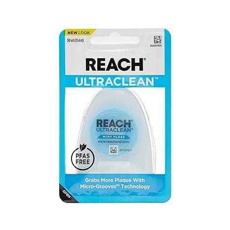 REACH Ultraclean Dental Floss, Mint, Plaque Remover for Teeth, Shred Resistant, Waxed, Easy on Gums & Teeth, Mint, Oral Care, PFAS Free, for Adults & Kids, 5 Pack, 30 yd 