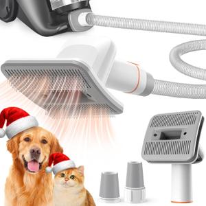 Afloia Dog Brush Vacuum Attachment - Pet Grooming Tool for Dogs & Cats (Vacuum Not Included), Compatible with 1-1.5" Round Port Vacuums (Dyson,Bissell,Eureka,Dirt Devil), with Extension Hose (White) (Medium)
