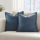 Set of 2 Marine Blue Pillow Covers 20 x 20 inches Flange Edge Pillow Covers Textured Throw Pillow Covers for Neutral Home Decor
