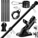 Anovo Flag Pole Kit- Upgraded Holder, Stainless Steel 6 FT Flag Poles with1 Inch Metal 360 Rotating Flag Pole Rings Two-Position Flag Pole Bracket Mounting for Outside House Porch(6 FT - Black)