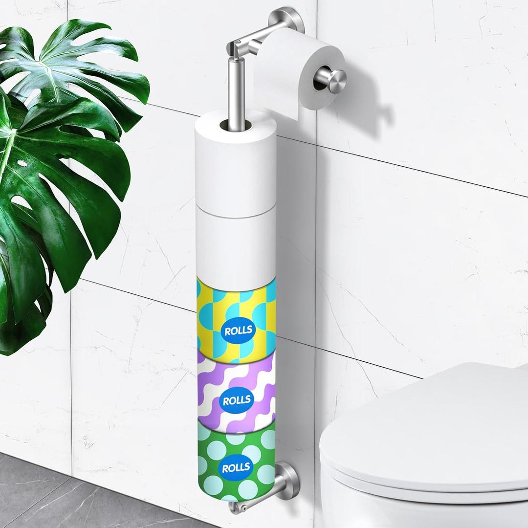 Toilet Paper Holder Wall Mount, Modern Silver Bathroom Toilet Paper Roll Holder for 6 Rolls Tissue with Storage, Premium SUS304 Stainless Steel Rustproof with Reserve for Bathroom, Washroom