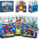 HOGOKIDS Aquarium Book Nook Building Set with Lights - Booknook Fish Building Toy for Bookshelf Home Decor, 1064PCS Movable Shark Ocean Polar Animals Blocks Bookend Kit for Adults Teens Boys Girls 8+