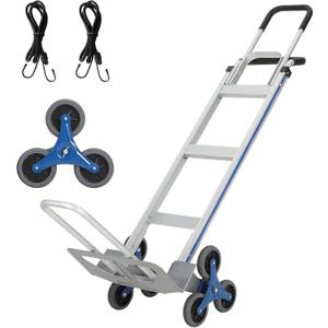 Aluminum Stair Climbing Cart,600 LBS with Extendable Base Plate, | Dual Handles,2 in 1 Heavy-Duty Aluminum Hand Truck ,6 Wheels & 2 Elastic Ropes for Warehouse Shopping