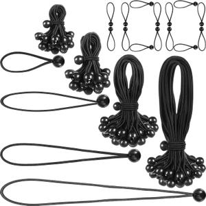 100 Pcs 4, 6, 9, 11 Inch Ball Bungee Cords Tarp Tie Downs Bungee Cords with Balls Heavy Duty Outdoor Tarp Straps for Canopy Shelter Camping Cargo Tent Poles UV Resistant (Black)