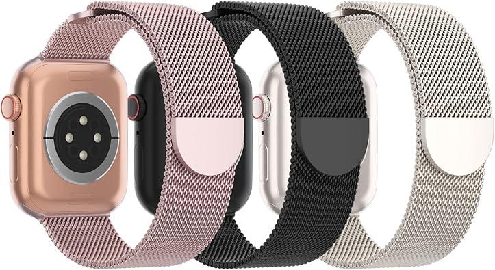 3 Pack Mesh Metal Band Compatible with Apple Watch Band 38mm 40mm 41mm 42mm 44mm 45mm 46mm 49mm, Stainless Steel Magnetic Loop Strap for iWatch Ultra 3 2 1 Series 11/10/9/8/SE/7/6/5/4/3 Men Women
