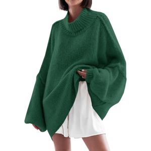 Saodimallsu Womens Oversized Sweaters Mock Neck Batwing Long Sleeve 2025 Fall Trendy Ribbed Knit Casual Tunic Sweater (X-Large, Green)