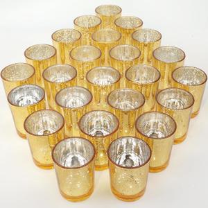 24 Pcs Gold Votive Candle Holders, Speckled Mercury Gold Glass Candle Holder Bulk for Wedding Centerpiece Table Decor, Tea Lights Candle Holder for Valentines Day Decor, Home Decor