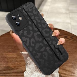 MOWIME Compatible with iPhone 11 Case with Strap Wrist, Cheetah Print Shockproof Soft TPU Protective Cover for Women Girls, Slim Anti Scratch Case for iPhone 11 6.1 Inch, Black