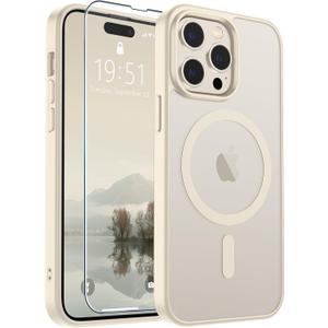 SUPFINE Magnetic for iPhone 14 Pro Max Case (Compatible with MagSafe) (Military Grade Drop Protection) Slim Translucent Matte Shockproof with Anti-Fingerprint Phone Case,Antique White