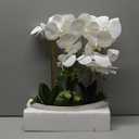Briful Orchid Artificial Flowers 18in White Fake Orchid Silk Flowers with Ceramic Pot Faux Orchid Arrangement for Home Office Room Coffee Table Centerpiece Modern Decoration
