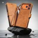 FLIPALM Wallet Case for iPhone 17 Series with Wrist Strap - PU Leather Folio Flip with Credit Card Holder & Kickstand, Protective Cover (Grayish-Brown, for iPhone 17 Pro Max)