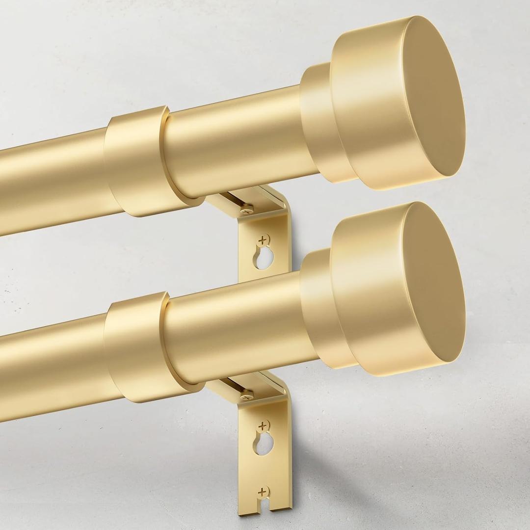 IFELS 2 Pack Heavy Duty Curtain Rods for Windows 66 to 120 Inch, 1 Inch Gold Adjustable Curtain Rod Set with Easy Installation and Modern Design (A1,Gold,30-120", 2 Pack)