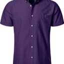 LucMatton Men's Oxford Short Sleeve Button Down Dress Shirt, Purple (S)