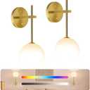 JKEYES Battery Operated Wall Sconce Set of 2, Gold Cordless Wall Lights with Dimmable Detachable Rechargeable Magnetic Bulbs,12 RGB Colors Wall Lights for Bedroom Living Room Hallway