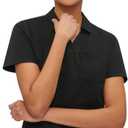 Women's Polo Shirt Quick Dry 4 Button Moisture Casual Work Short Sleeve Collared Golf Shirt-Wicking Performance (Black, M)