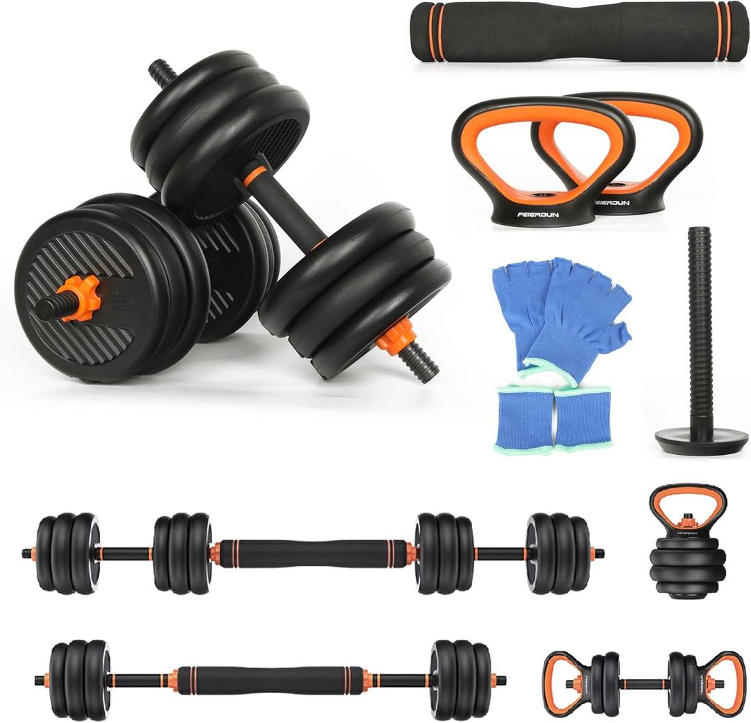 4 in 1 Adjustable Dumbbell Weight Set for Home Gym, 44 Lbs Free Weights Dumbbells Set with Connector Used as Barbell Kettlebells Push up Stand, Non-Slip Handle, for Men Women