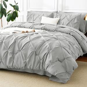 CozyLux California King Comforter Set Light Grey - 7 Pieces Cal King Pintuck Bed in A Bag Gift for Family, Pinch Pleat Bedding Sets with All Season Comforter, Sheets, Pillowcases & Shams
