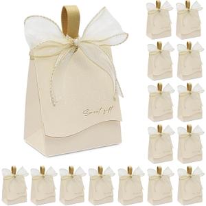 GLGHMH 20pcs Wedding Favor Boxes, Beige Small Wedding Candy Boxes Treat Gift Boxes with Ribbon, Birthday Party Favor Boxes for Bridal Shower Baby Shower Table Decorations (20 Pack, Beige-Small) (20 Count (Pack of 1))