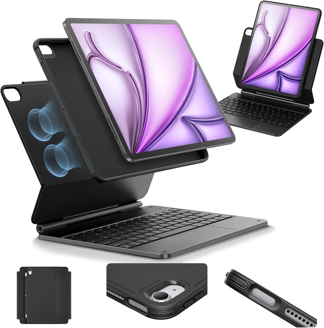 ESR iPad Air 13 Inch Keyboard (M2, 2024), iPad Air 13 Inch Case with Keyboard, Easy-Set Magnetic Stand, Portrait/Landscape Mode, Removable Case with Multi-Touch Trackpad, Rebound 360 Series, Black