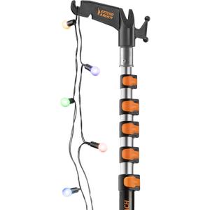 5-24 ft Long Telescopic Extension Pole with Utility Hook // Telescoping Pole for Christmas Lights Installation, String Lights, Birdfeeders // Lightweight and Sturdy // Christmas Light Pole with Hook