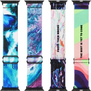 4 Pack Stretchy Solo Loop Compatible with Apple Watch Band 38mm 40mm 41mm 42mm 44mm 45mm 46mm 49mm Women Men, Sport Nylon Elastic Straps Braided Wristbands for iWatch Series 10 9 8 7 6 5 4 3 Ultra SE (Motivational Artwork)