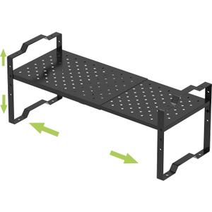 Jojocross Expandable Shelf Cabinet Organizer Adjustable Stackable Spice Rack at Kitchen and Bathroom More, Countertop Cupboard Organization Pantry Storage (1 Pack/Black, M)