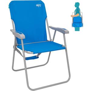 #WEJOY Folding Beach Chair for Adults, Lightweight Beach Chair with Shoulder Straps, High Back Beach Chairs with Hard Armrest, Supports 300lbs for Beach Lawn Concert (#C 1 Pack Blue)