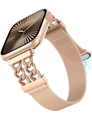 Girovo Metal Magnetic Band Compatible with Apple Watch Bands Women 41/40/38/49/46/45/44/42mm, Dressy Designer Stainless Steel Chain Mesh Loop Strap for iWatch Series 11 10 9 8 7 6 5 4 SE/Ultra 3 2 1