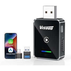 2026 Wireless CarPlay & Android Auto Adapter, OneClick Switch, 3s Auto Reconnect, A9 Chip, Bluetooth 6.0, 5.8GHz WiFi, Plug & Play, with USBC & RightAngle Cables