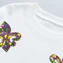 SELINK Womens Mardi Gras Sweatshirt Oversized Crewneck Sequin Long Sleeve Casual Pullover Tops White-XL
