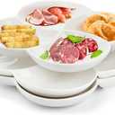 ZENFUN Set of 3 Porcelain Appetizer Platter with 4 Compartment, Flower-shaped Candy and Nut Serving Tray Snack Serving Plate Dishes for Vegetables, Fruit, Dessert, 8.5'' x 8.5'', White