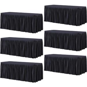 Wish Care 6 Pack Black Rectangle Table Clothes for 8 Foot Tables, Polyester Fitted Tablecloths 8ft Stretch Table Cover for Wedding, Birthday, Parties, Trade Show, Craft Show