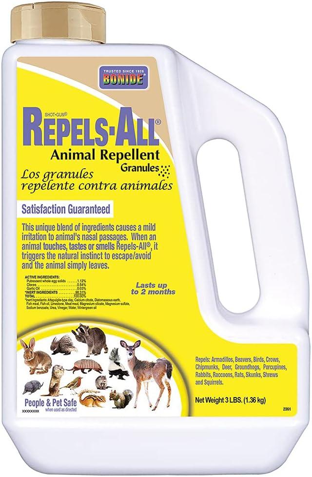 Bonide Repels-All Animal Repellent Granules, 3 lbs. Ready-to-Use Deer & Rabbit Repellent, Deter Pests from Lawn & Garden, 48 Ounce (Pack of 1)